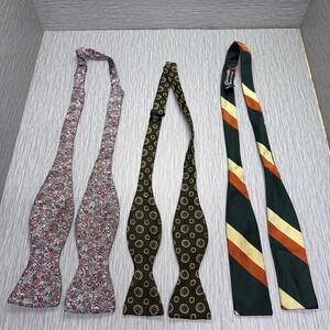 Self Tie Bow Tie Lot of 3 Mens Silk Adjustable Patterned Formal Vintage Style